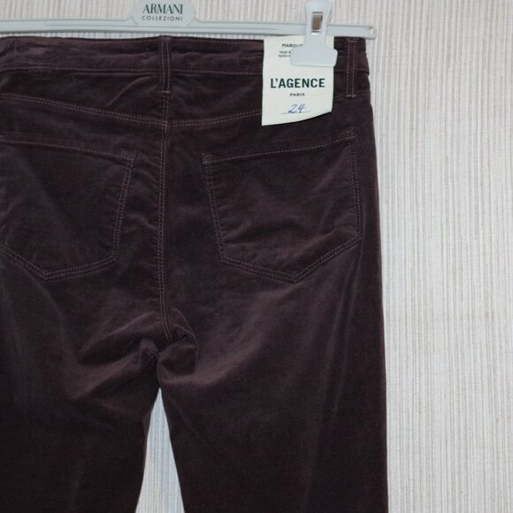 L'AGENCE Marguerite espresso brown Skinny High Rise velvet pants Size:24 - Picture 5 of 6